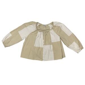 Madewell Patchwork Tie Front Cotton Poplin Peasant Top Tan Beige White Size XXL